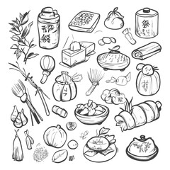 Hand Drawn Illustration Of Japanese Tea Ceremony Objects