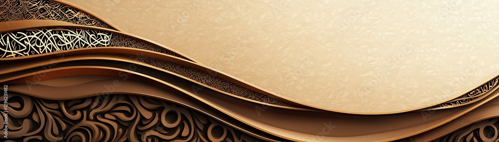 Poster abstract design featuring smooth, flowing curves and intricate detailing in warm tones, creating a s