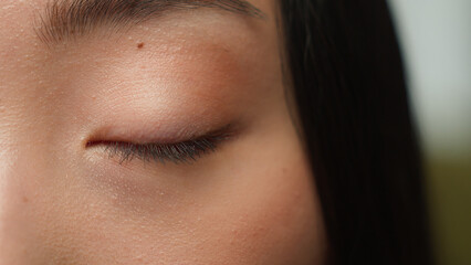 Extreme close up female dark eyes details Asian woman girl korean chinese ethnic healthy japanese...