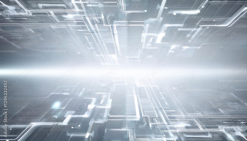 Poster futuristic digital network perspective with glowing circuit lines and abstract geometric grid, perfect for technology themes

