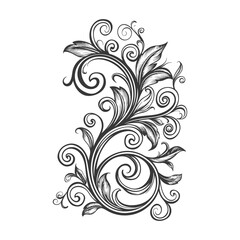 Hand Drawn Ornate Floral Design With Swirling Vines And Detailed Leaves