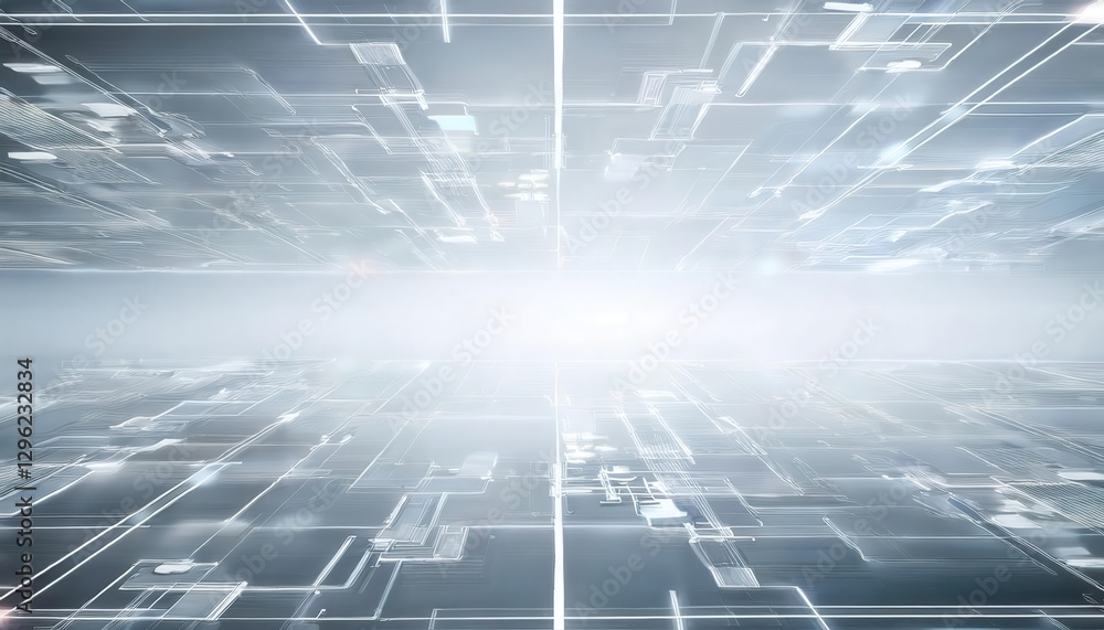 Poster futuristic digital network perspective with glowing circuit lines and abstract geometric grid, perfect for technology themes

