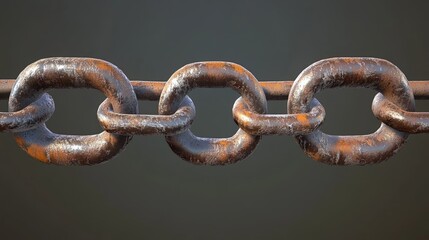 Fototapeta premium A rusty iron chain with deep oxidation, featuring strong orange rust highlights.