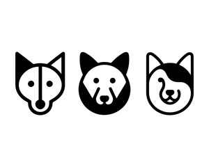 Set of Abstract dog head icons. Vector illustration. Simple silhouette. Black color flat style dog. Cartoon dog face logo. Animal logotype concept.