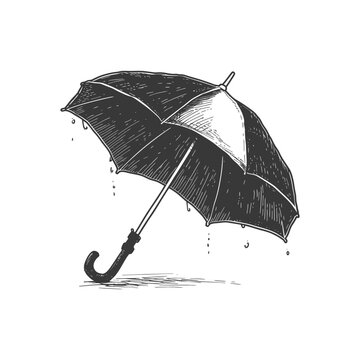 recommend clip art: Hand Drawn Sketch Of A Black Umbrella With Raindrops