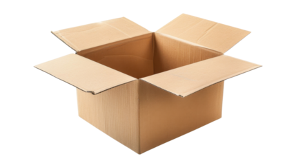 Open cardboard box isolated on transparent background