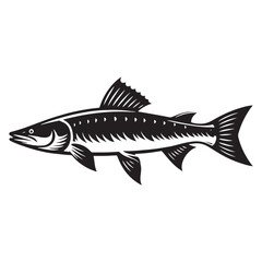 Majestic Pike silhouette, showcasing the power of freshwater giants - Pike illustration - Minimalist Pike vector - Fish silhouette
