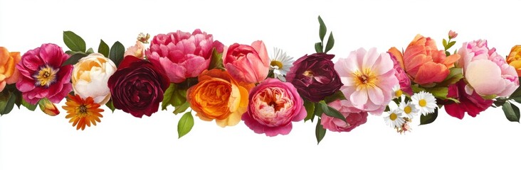 Elegant Floral Border with Colorful Blooms and Greenery Accents