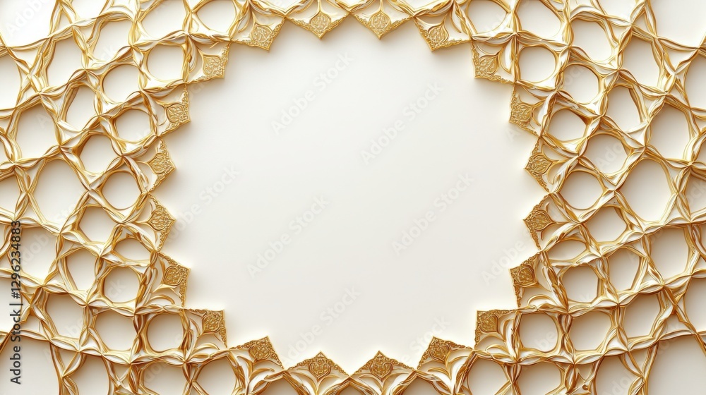Poster a decorative golden lace pattern forming a circular frame against a light background, creating an el