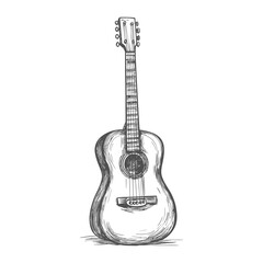 Naklejka premium Hand Drawn Sketch Of An Acoustic Guitar