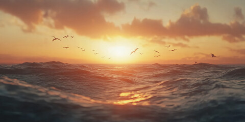 Obraz premium Sunset Flight Over Ocean 