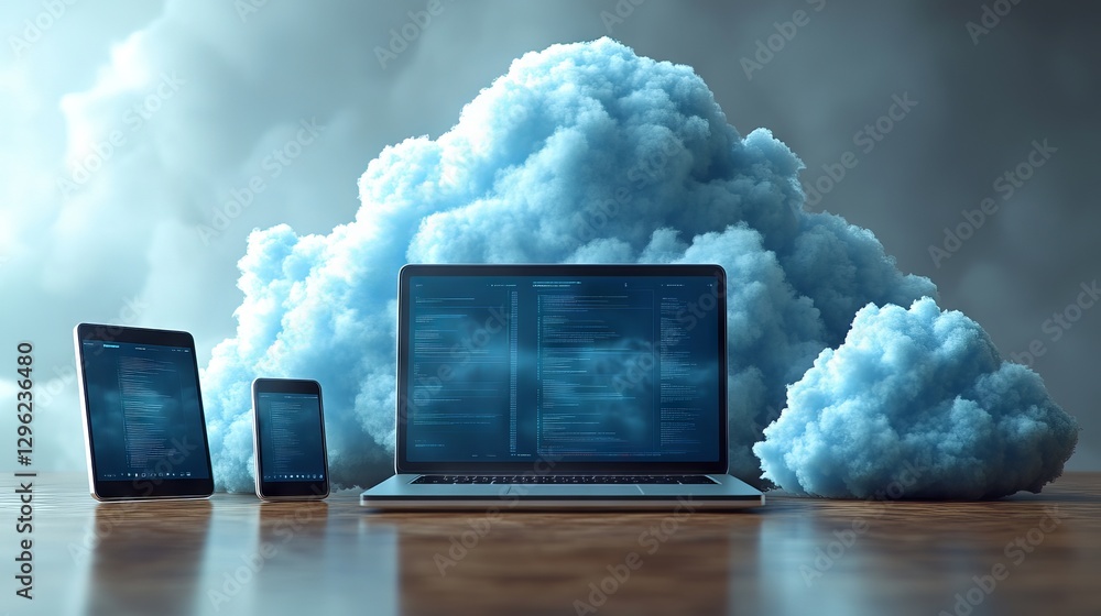 Poster modern cloud technology computing concept with data center, 3d isometric illustration of network fea