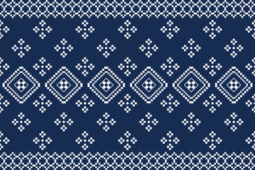 Vintage cross stitch traditional ethnic pattern.floral pixel art embroidery. Elegance background abstract Aztec beautiful seamless pattern for fabric,cloth,dress,carpet,curtain,sarong,batik