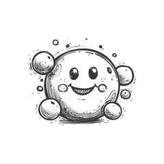 Hand Drawn Sketch Of A Smiling Round Character With Small Circles Surrounding It