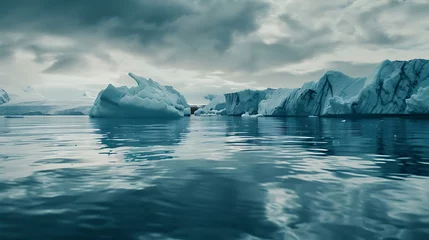 Antarctic Icebergs Serenity, Teal Hues, Glacial Landscape Photography © DesignBee