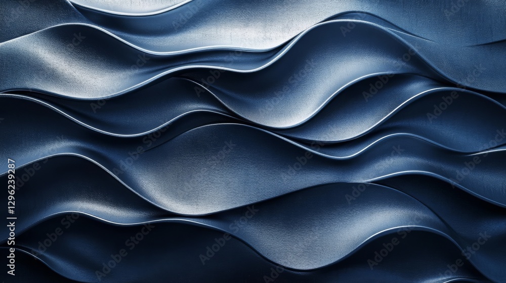 Poster abstract blue curved waves flowing smoothly across the image background