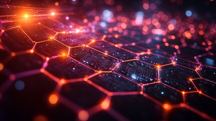 Wide high-tech futuristic technology background with abstract engineering and sci-fi concept featuring hexagon patterns for communication, innovation, and digital design