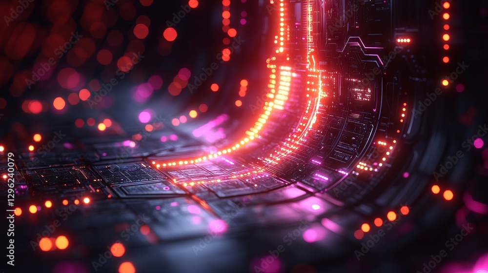Poster wide high-tech futuristic technology background with abstract engineering and sci-fi concept featuri