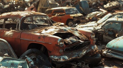 Rusty Cars in Scrap Heap
