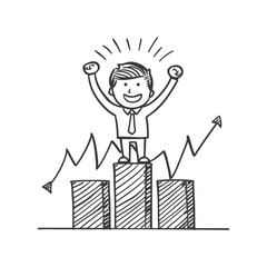 Obraz premium Happy Businessman Celebrating Success On A Graph