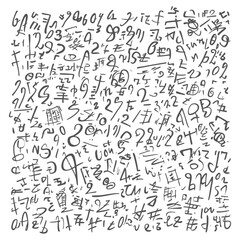 Obraz premium Handwritten Numbers And Symbols In Gray On A White Background