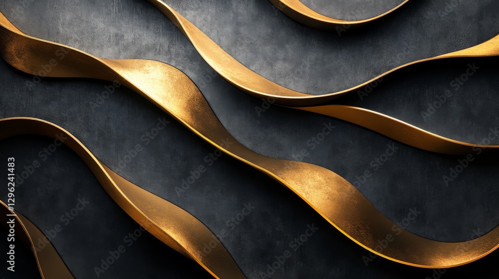 Poster golden ribbon like shapes creating an elegant abstract design pattern