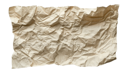 Crumpled brown paper texture with transparent background for easy isolation