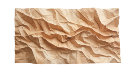 Crumpled brown paper texture with transparent background creating abstract design