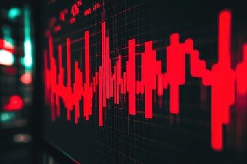 A photo of a red bar chart displayed on a black background representing data with varioussized bars A waterfall chart showing changes in equity values .