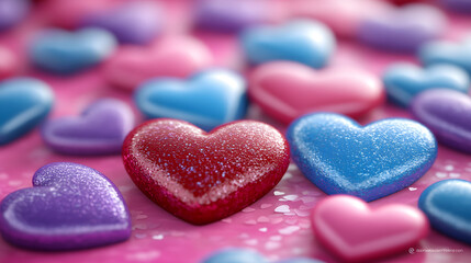 Obraz premium A background full of hearts in different colors, such as pink, purple, blue, and turquoise 