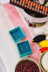 Turquoise gift box with earrings. jewelry packaging. A romantic gift for a woman.