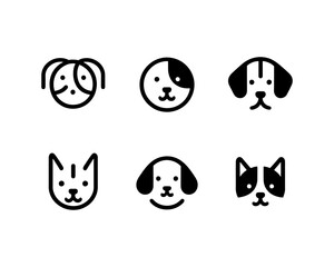 Set of Abstract dog head icons. Vector illustration. Simple silhouette. Black color flat style dog. Cartoon dog face logo. Animal logotype concept.