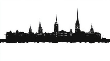 Obraz premium Malmo Sweden City Skyline Silhouette with Black Buildings Isolated on White. Vector Illustration of Malmo's iconic landmarks, representing business travel, tourism, and historic architecture