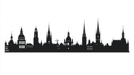 Fototapeta premium Malmo Sweden City Skyline Silhouette with Black Buildings Isolated on White. Vector Illustration of Malmo's iconic landmarks, representing business travel, tourism, and historic architecture