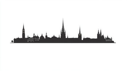 Naklejka premium Malmo Sweden City Skyline Silhouette with Black Buildings Isolated on White. Vector Illustration of Malmo's iconic landmarks, representing business travel, tourism, and historic architecture