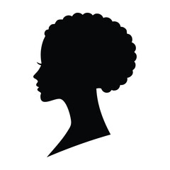 Silhouette of a woman's head with an afro hairstyle illustration character