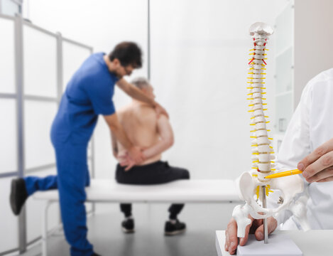 Human spine health. Complex examination and treatment of back pain with examination and MRI of spine in neurological spine disorders clinic