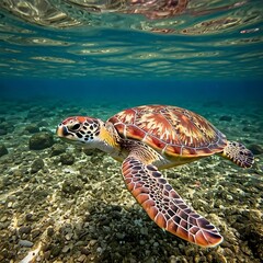 Obraz premium Turtle walking under the deep sea image white