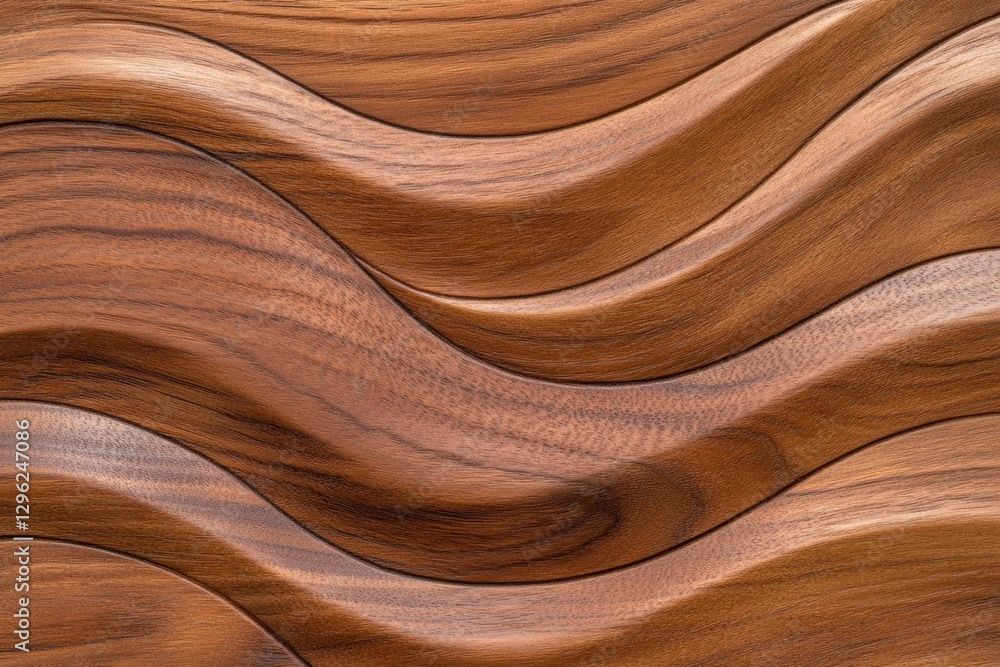 Poster A close-up of wood grain, showcasing the intricate patterns and textures that make up natural materials like walnut or cherry. The background is a warm brown color with soft lighting to highlight