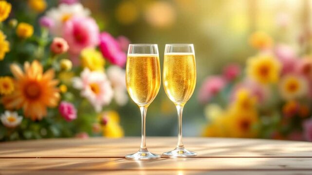 Elegant Ch.ampagne Toast with Floral Backdrop