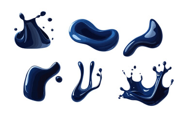 A collection of vector water splash illustrations, featuring various abstract and organic splash designs in blue.