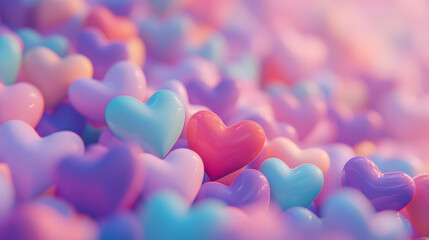 Obraz premium A background full of hearts in different colors, such as pink, purple, blue, and turquoise 
