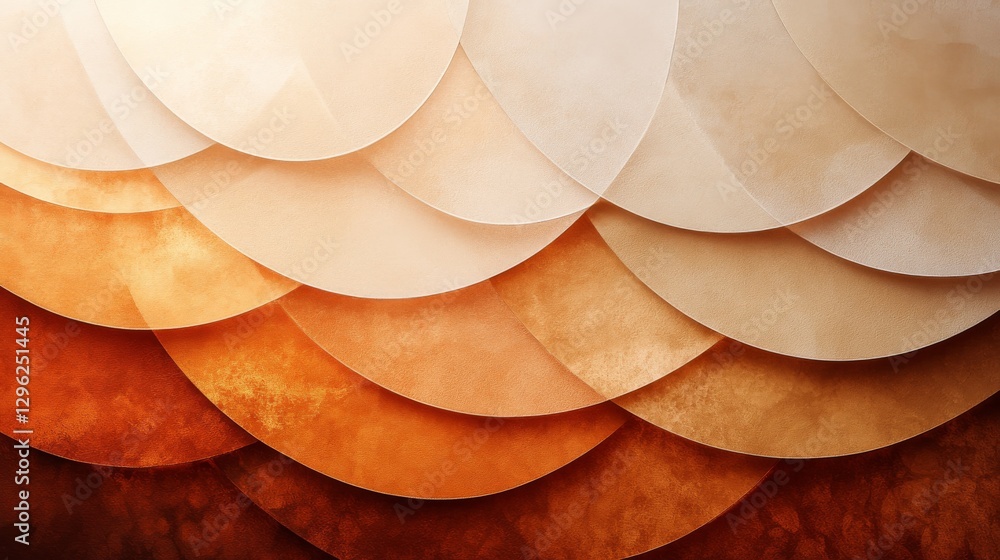 Poster abstract layered artwork featuring overlapping semi circular shapes in warm colors