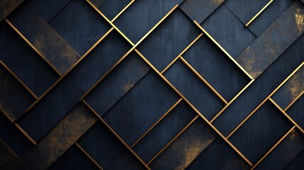 Abstract geometric design of dark blue and golden colored elements