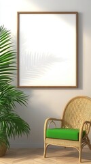 Modern chair and green plant positioned together in a bright room creating an inviting and relaxing environment