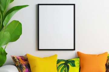 Stylish couch with a green plant positioned in the corner of a room enhancing the inviting and cozy environment