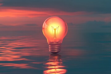 A luminous lightbulb floats serenely upon the water surface
