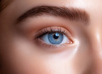 Obraz premium A close-up of the face and eyes, highlighting beautiful eyebrows with perfect arches and thick fur on top. 