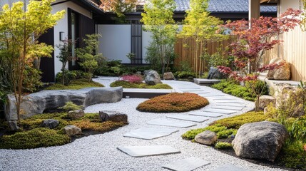 Fototapeta premium A well-designed garden featuring auspicious trees placed according to Feng Shui principles.