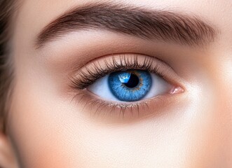 Obraz premium A close-up of the face and eyes, highlighting beautiful eyebrows with perfect arches and thick fur on top. 